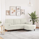 vidaXL Canapea cu 3 locuri și taburet, crem, 180 cm, catifea 3278275