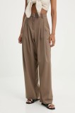 Answear Lab pantaloni din l&acirc;nă culoarea maro, lat, high waist