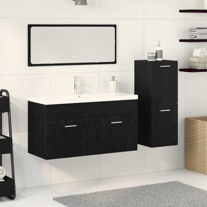 Set Mobilier Baie 4 Piese Stejar Negru Lemn Prelucrat