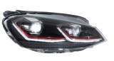 Set faruri Vw Golf 7, 20, montare fata, stanga+dreapta, indicator dinamic; D2H+LED; manual; rama rosie; fara becuri; Tuning; halogen, doar pt far