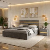 Pat Tapitat Adria Gri Cu Noptiere Tapitate ⭐Model elegant