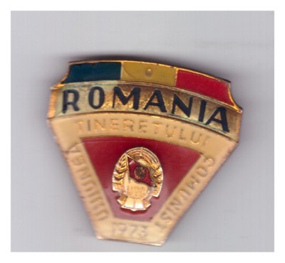 Insigna Uniunea Tineretului Comunist 1973, model plastifiat foto
