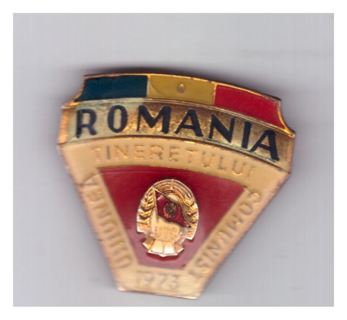 Insigna Uniunea Tineretului Comunist 1973, model plastifiat