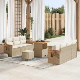 vidaXL Set canapea de grădină cu 9 piese, cu perne din rattan, poliester, bej, acacia.