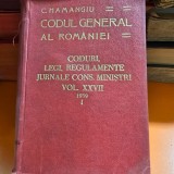 Codul general al Romaniei, Coduri, Legi, Regulamente, Jurnale Cons. Ministri, Vol.XXVII, 1939, partea I