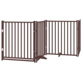 Cumpara ieftin Poarta caini pliabila cu usa 4 panouri maro 320 cm, lemn brad