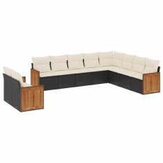 Set canapele de gradina cu perne, 10 piese, negru, poliratan foto