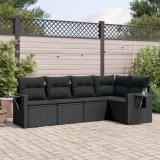 Cumpara ieftin Set mobilier de grădină cu perne, 5 piese, negru, poliratan