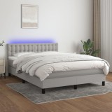 Gossi pat cu arcuri, saltea si led, gri deschis, 140x190 cm, textil