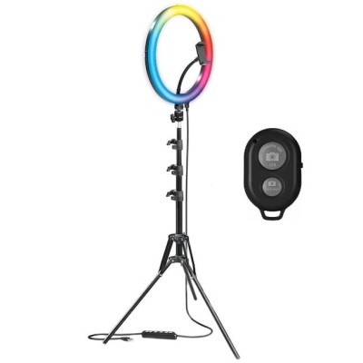 Lampa circulara LED 26 cm diametru,RGB, trepied reglabil 200 cm, telecomanda bluetooth inclusa foto