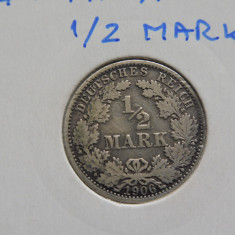 GERMANIA - 1/2 MARK 1906 - WILHELM II - BERLIN (A) - Argint - (189)