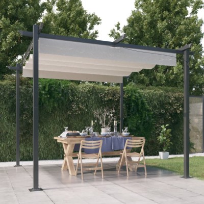 vidaXL Pavilion grădină, acoperiș retractabil, crem, 3x3 m foto
