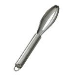 Cumpara ieftin Razuitor pentru solzi de peste din otel inoxidabil, 24 x 3 cm, unealta profesionala pentru curatarea pestelui, maner ergonomic, gri
