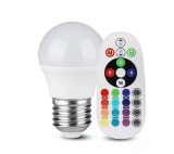 Bec LED Smart V-TAC E27 G45 3.5W RGB Dimabil 6400K Telecomanda Multicolor