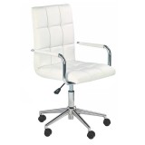 Scaun birou copii HM Gonzo 2, Ergonomic, Cadru metalic, Tapitat cu piele ecologica, Ajustabil pe inaltime, Cu brate, 90 Kg, Alb