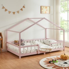 Pat casuta copii cu grilaj protectie Treviolo 200x140cm roz [en.casa] HausGarden Leisure foto