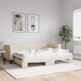 Cumpara ieftin Pat de zi cu extensie, crem, 80x200 cm, textil