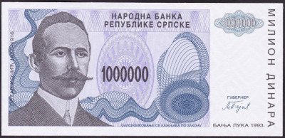 BOSNIA HERTEGOVINA █ bancnota █ 1000000 Dinara █ 1993 █ P-155 █ UNC foto