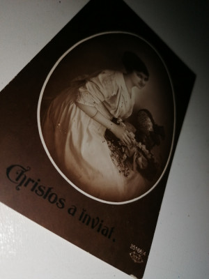 CARTE POSTALA / FELICITARE PASTE ,CHRISTOS A INVIAT, STAMPILA BRAILA ANII 1900 foto