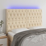 VidaXL Tăblie de pat cu LED, crem, 160x7x118/128 cm, textil
