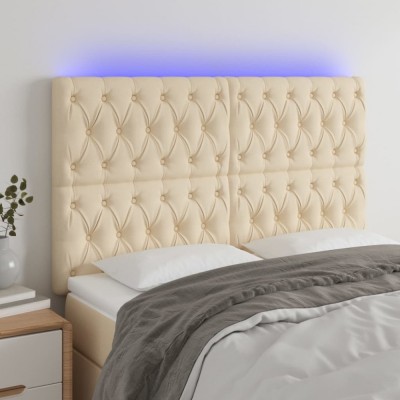 vidaXL Tăblie de pat cu LED, crem, 160x7x118/128 cm, textil 3122771 foto
