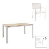 Cumpara ieftin Set de 7 buc masa si scaune de gradina Nares-Moly aluminiu si plasa nuanta alba 140x80x72.5 cm