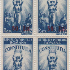 1952 LP 298 CONSTITUTIA R. P. R. SUPRATIPAR BLOC DE 4 TIMBRE MNH