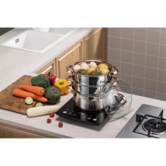 Oala fiert la abur, 4 elemente, cu manere roze gold, 24cm, 5.0L, Klausberg