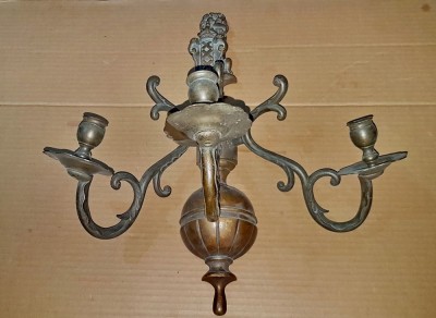 5306-Aplica mare lumanari 3 brate stil Medieval Efigie Leu in bronz masiv. foto