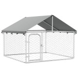 Cumpara ieftin Tarc / Padoc pentru caini de exterior, cu acoperis rezistent, 200 x 200 x 150 cm, argintiu