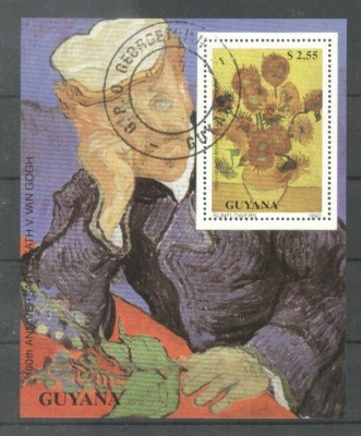 Guyana 1990 Painting Gogh perf sheet Mi.B97 used L.052 foto