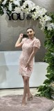 Cumpara ieftin Rochie roz pudra din dantela
