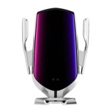 Suport auto cu incarcare wireless (inductie) cu senzor Infrarosu, Fast Charge 10W R1 Argintiu, Flippy
