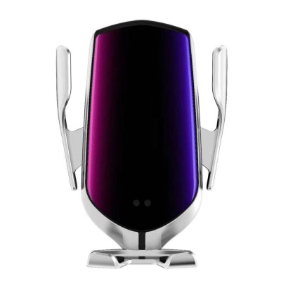 Suport auto cu incarcare wireless (inductie) cu senzor infrarosu, fast charge 10w r1 argintiu foto