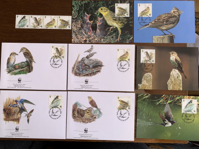 man - pasari - serie 4 timbre MNH, 4 FDC, 4 maxime, fauna wwf foto