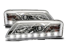 Set faruri tuning Audi A6 (C6) Sedan/Avant 05.2004-10.2008 fata stanga-dreapta daytime running light H1+H7, transparent silver foto