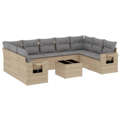 Set canapele de gradina cu perne, 10 piese, bej, poliratan foto