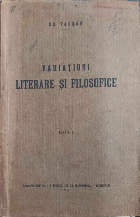 VARIATIUNI LITERARE SI FILOSOFICE-GR. TAUSAN