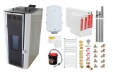 Pachet Termosemineu pe peleti Fornello Camino Rossi 25 kW, pompa Grundfos, vas expansiune, arzator inox, alb, A+,Kit evacuare 3.5 ml, Boiler Termoelec