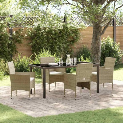 vidaXL Set de masă pentru grădină cu pernă 5 pcs Bej Rattan poli 3379739 foto