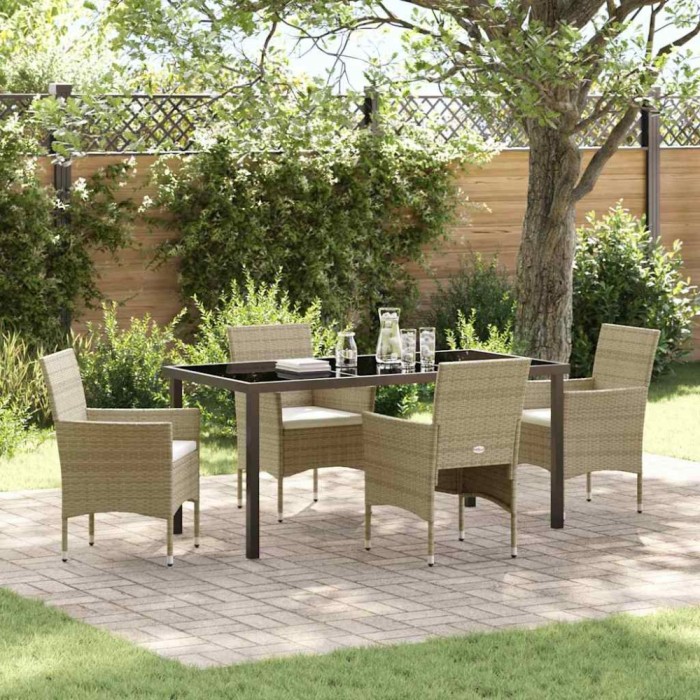 vidaXL Set de masă pentru grădină cu pernă 5 pcs Bej Rattan poli 3379739