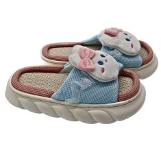 Papuci Pillow Slipper Cloud Kitty Anti-Derapanti cu Bordura si Talpa din Spuma Foarte Usori, Albastru, 36-37