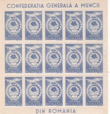 ROMANIA 1947 - C.G.M. - POSTA AERIANA, BLOC DE 15 VALORI, MNH - LP 210a foto