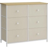 SONGMICS Comoda cu 6 sertare textile, cadru metalic, 80x30x71 cm, alb si crem Household NewTrend