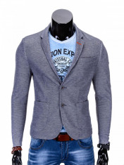 Sacou pentru barbati, gri-inchis, casual, slim fit, cu buzunare aplicate, elegant, inchidere doi nasturi - M80 foto