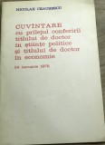 PRTD PCR 0442 Cuvantare Nicolae Ceausescu - Cu prilejul conferiri titlui de doctor in stiinte politice si titlui de doctor in Economie 1978