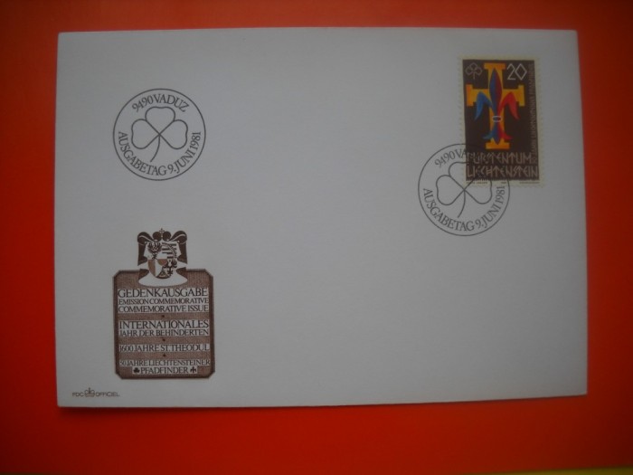 HOPCT PLIC FDC S NR 490 GECENKAUSGABE 1981 LIECHTENSTEIN