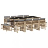Set mobilier gradina cu perne, 13 piese, bej combinat poliratan