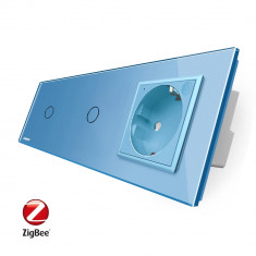 Intrerupator LIVOLO simplu+simplu ZigBee cu touch si priza din sticla ZigBee, Control de pe telefon SafetyGuard Surveillance foto