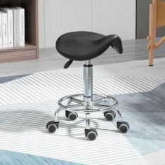 HOMCOM Scaun reglabil in inaltime, cu 5 roti si scaun ergonomic captusit cu spuma, 36,5x37,5x51-66 cm, negru